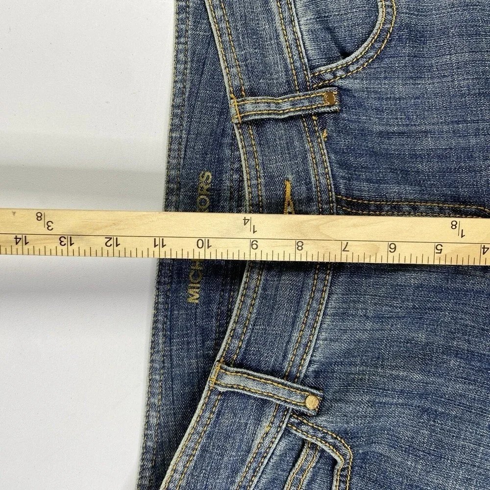 Michael Kors Studded Zipper Pocket Straight Leg Jeans 8 Blue Denim Gold Hardware